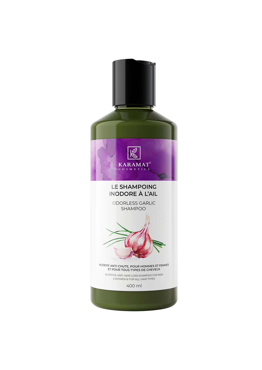 Odorless garlic shampoo 400 ML - Karamat Cosmetics